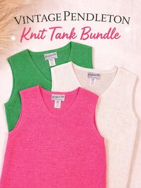 Vintage Pendleton Knit Tank Top Bundle M Pink Green Cream Sleeveless Sweater Set